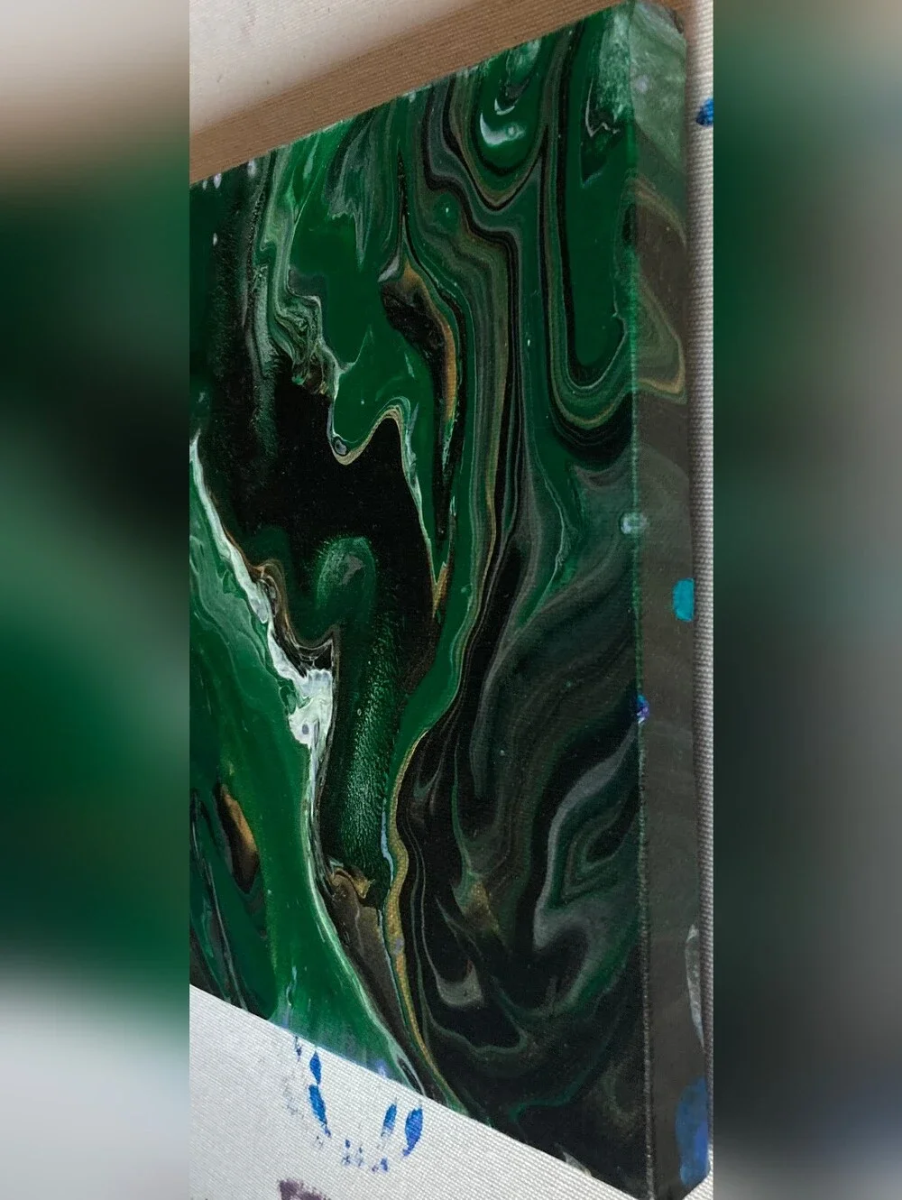 Abstract Fluid Pour Painting Green Gold Acrylic 8